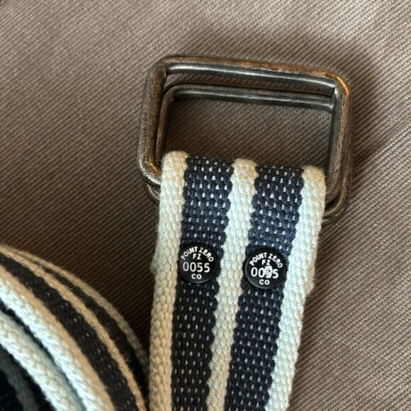 Point Zero Canvas Double Ring Belt Blue Striped - Picture 2 of 6